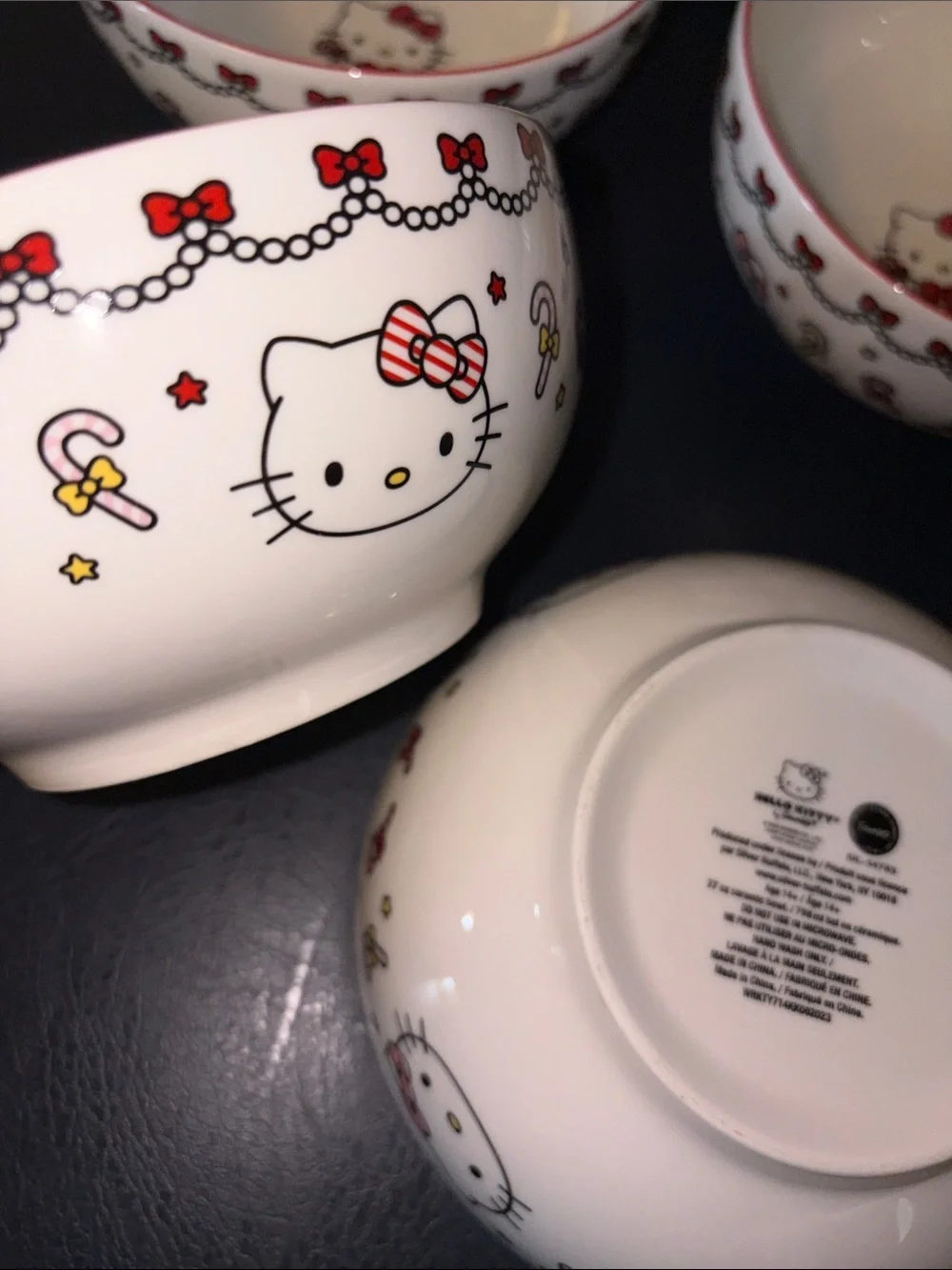 Hello Kitty Christmas White and Red Ceramic Bowls - Set of 4